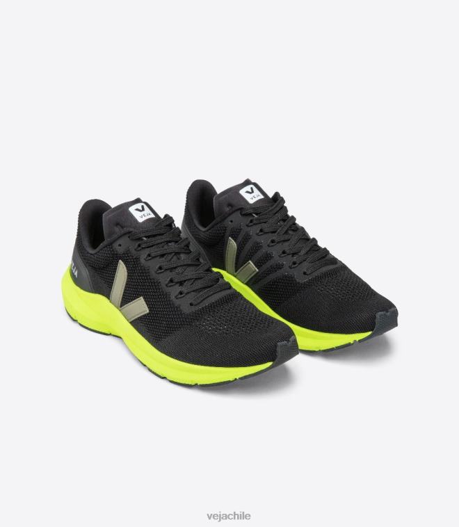 Veja hombres marlin lt v-knit negro kaki amarillo fluo PDFXH205 zapatos