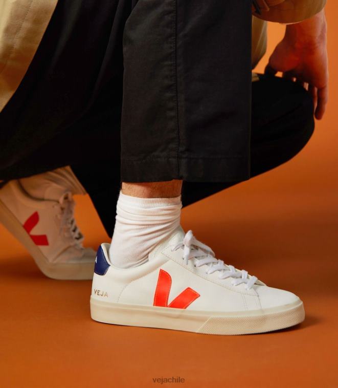 Veja hombres campo cuero sin cromo blanco naranja fluo PDFXH16 zapatos