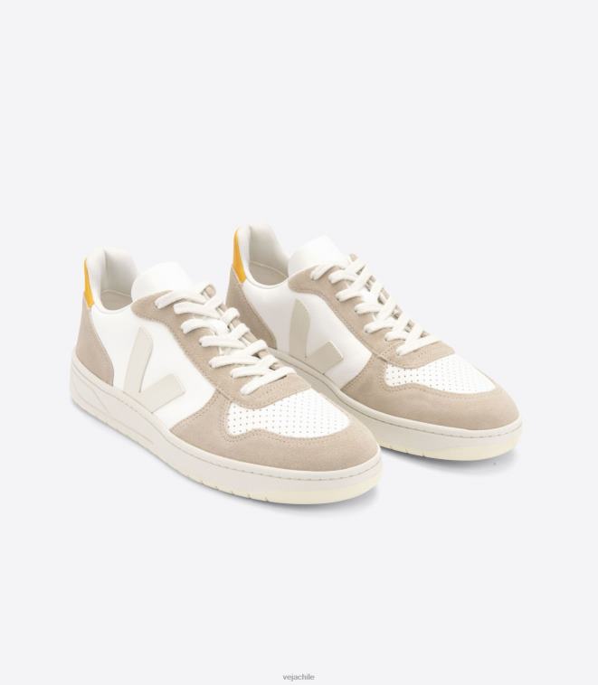 Veja hombres v-10 cuero sin cromo blanco sahara ouro PDFXH69 zapatos