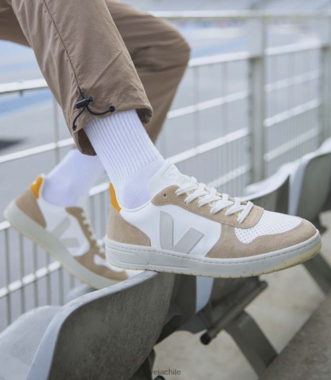 Veja hombres v-10 cuero sin cromo blanco sahara ouro PDFXH69 zapatos