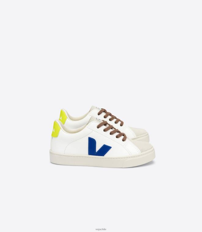 Veja niños Cordones esplar piel sin cromo blanco indigo jaune fluo PDFXH341 zapatos