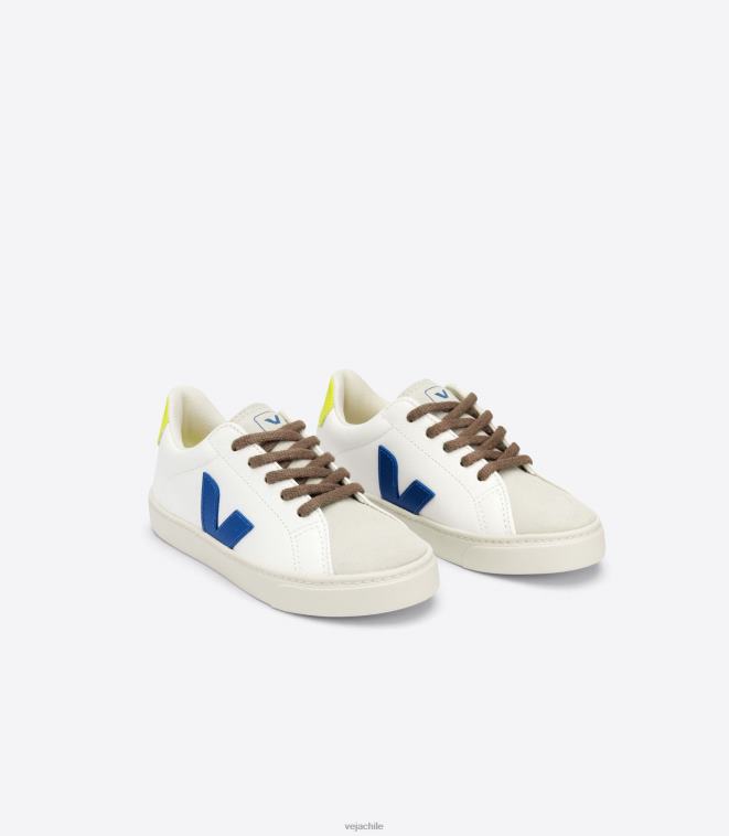 Veja niños Cordones esplar piel sin cromo blanco indigo jaune fluo PDFXH341 zapatos