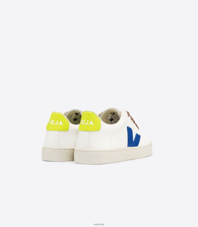 Veja niños Cordones esplar piel sin cromo blanco indigo jaune fluo PDFXH341 zapatos