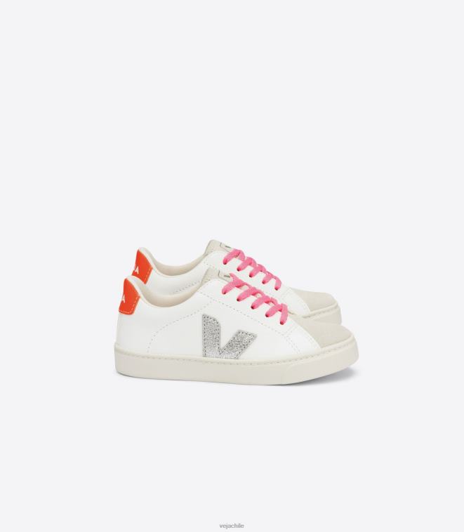 Veja niños Cordones esplar piel sin cromo blanco plata naranja fluo PDFXH335 zapatos