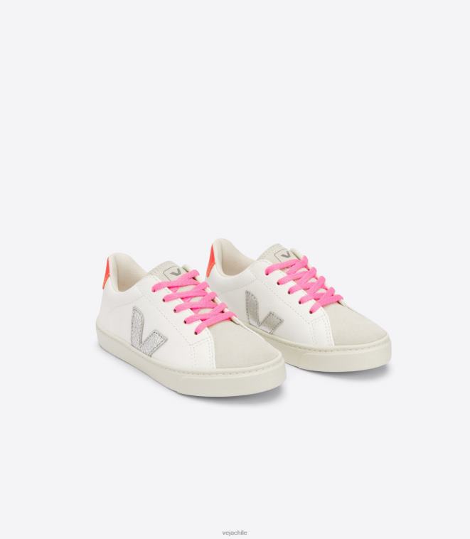 Veja niños Cordones esplar piel sin cromo blanco plata naranja fluo PDFXH335 zapatos