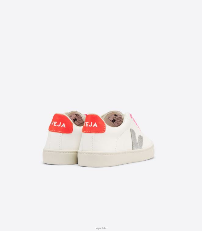 Veja niños Cordones esplar piel sin cromo blanco plata naranja fluo PDFXH335 zapatos