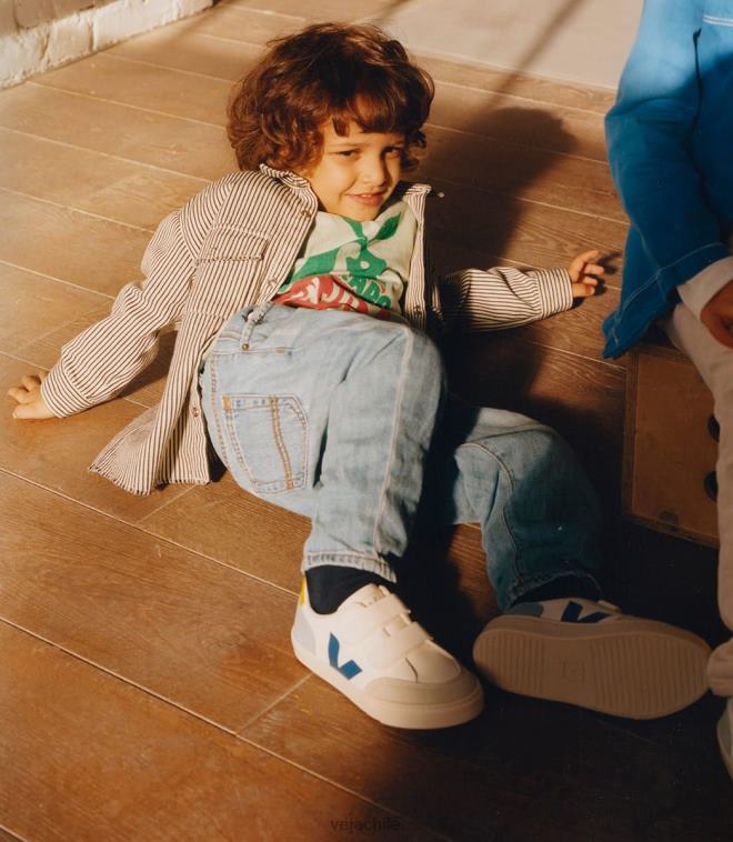 Veja niños v-12 cuero sin cromo blanco multico PDFXH309 zapatos