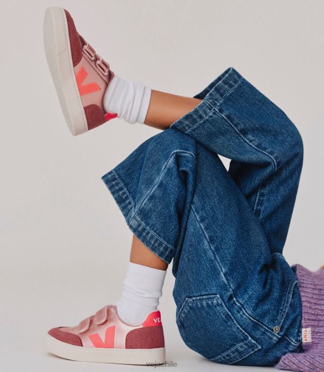 Veja niños v-12 cuero sin cromo nácar rosa fluo PDFXH306 zapatos
